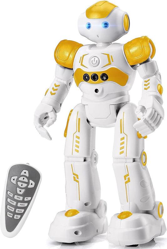 KingsDragon RC Robot Toys for Kids, Gesture & Sensing Programmable Remote Control Smart Robot for Age 3 4 5 6 7 8 Year Old Boys Girls Birthday Gift Present,Yellow
