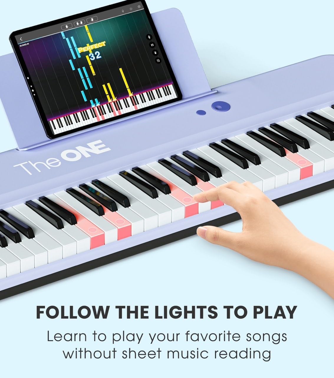 The ONE Smart Keyboard COLOR 61 Lighted Keys Piano Keyboard, Electric Piano for Beginners with 256 Tones, 64 Polyphony, Built-in LED Lights & Apps, Supports USB MIDI/Headphones (Purple)
