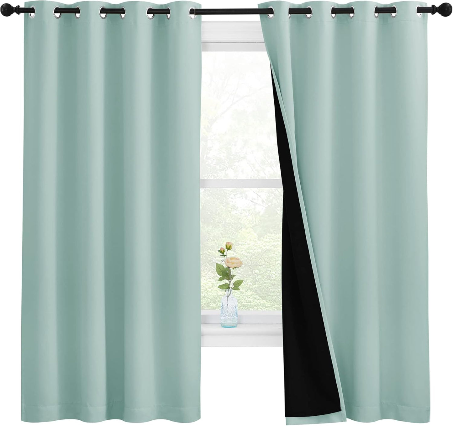 NICETOWN Aqua Blue 100% Blackout Lined Curtains, 2 Thick Layers Completely Blackout Window Treatment Thermal Insulated Drapes for Kitchen/Bedroom (1 Pair, 55-inch Width x 68-inch Length per Panel)