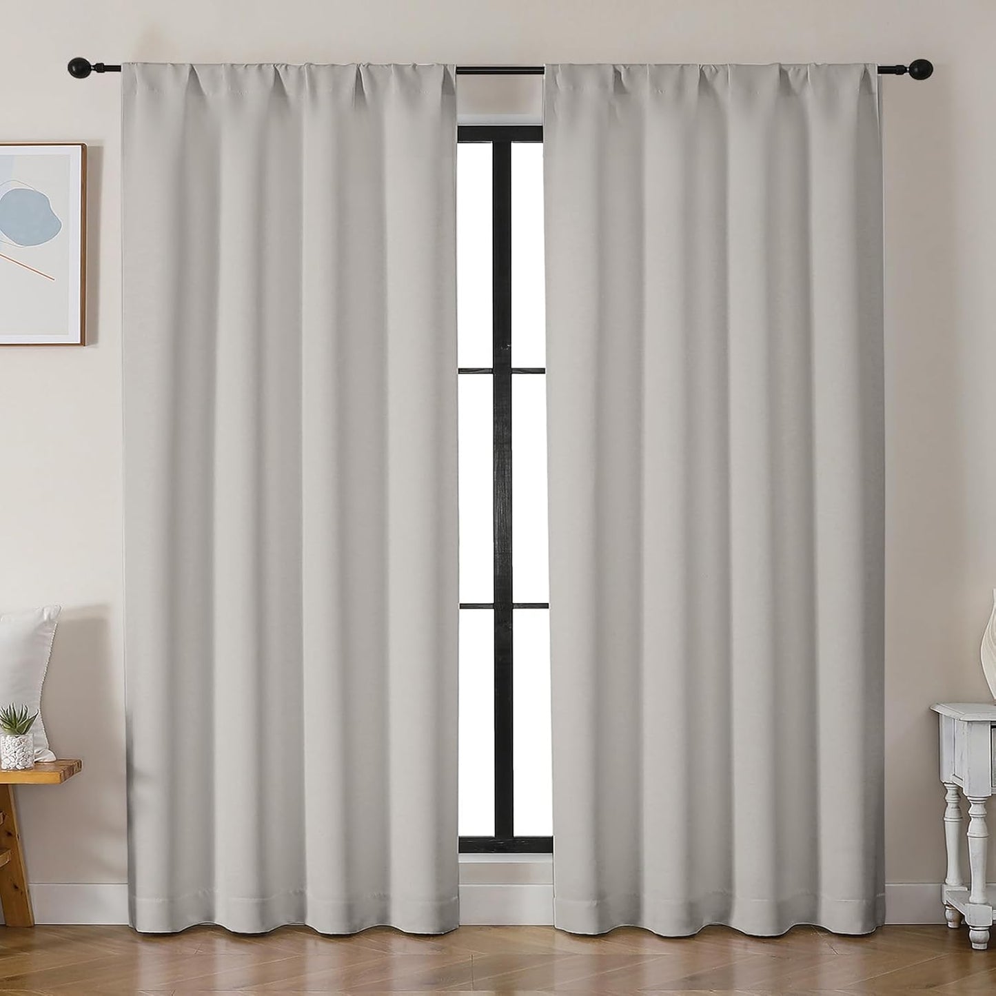 Simplebrand Ava Natural Blackout Curtains for Bedroom 84 Inch Length 2 Panels Set, Solid Thermal Insulated Privacy Living Room Window Treatment Curtains Blackout Drapes, W50 x L84 Inch, Natural