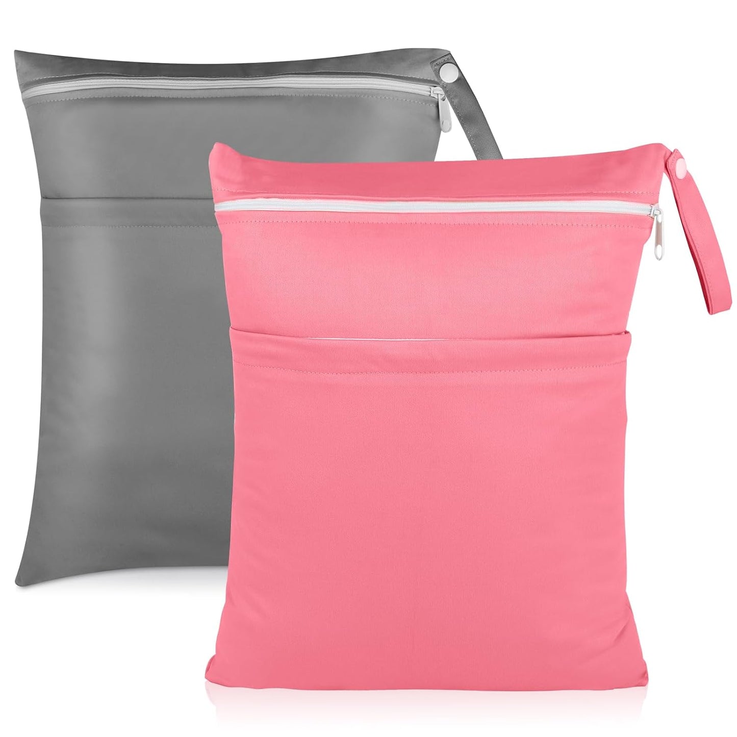 Angel Love 2 Pack Baby Cloth Diaper Wet/Dry Bags with Two Zippered Pockets, Travel, Beach, Pool, Gym Bag for Swimsuits or Wet Clothes, Waterproof Washable Reusable, P0709