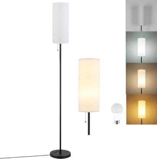 Floor Lamp for Living Room, Modern Standing Lamps with Lampshade, Minimalist Tall Lamp with Chain Switch for Living Room, Bedroom, Kids Room, Office,Standing Lamp LED Bulb Included (White Shade)