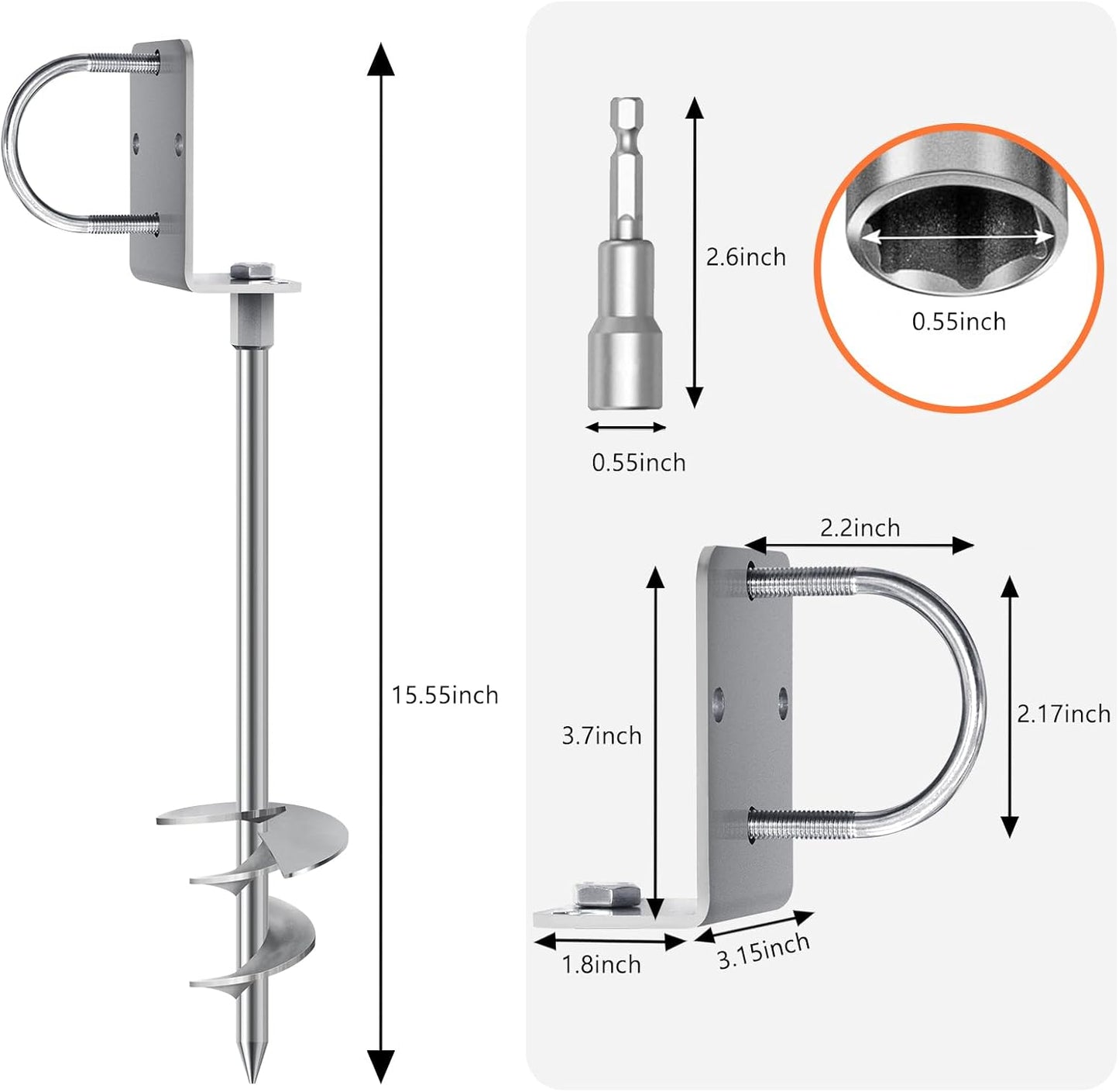 Eurmax USA Ground Anchors Heavy Duty Adjustable L-Shaped Head Shed Tent Stakes Trampoline Anchors, Trampoline Stakes for Sheds,Swing Sets,Mobile Home,Carports Set of 4(Silver)