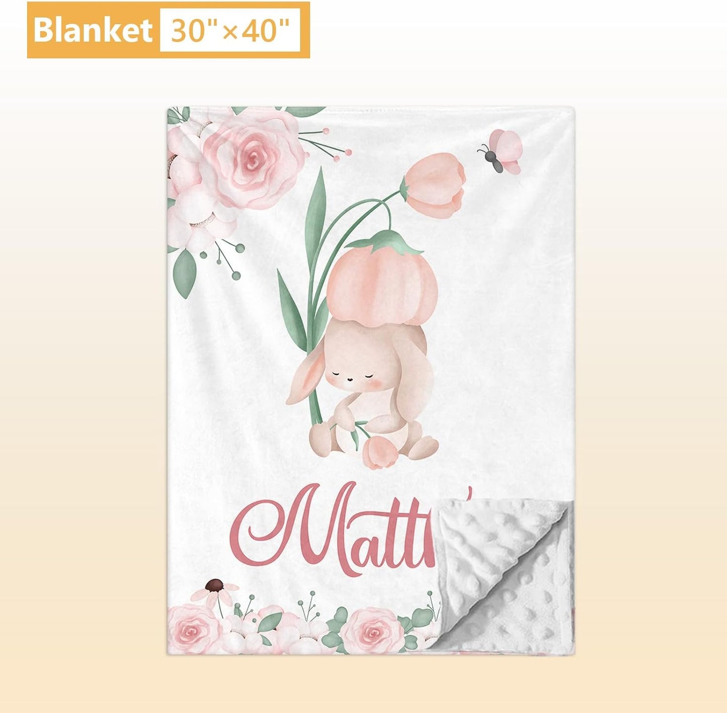 Custom Baby Crib Bedding Set - 5 Pcs Personalized Name Baby Crib Set with Double Layer Blanket - Soft Tulip Bunny Nursery Bedding Set for Girls Boys - Customized Gifts for Infants Toddlers