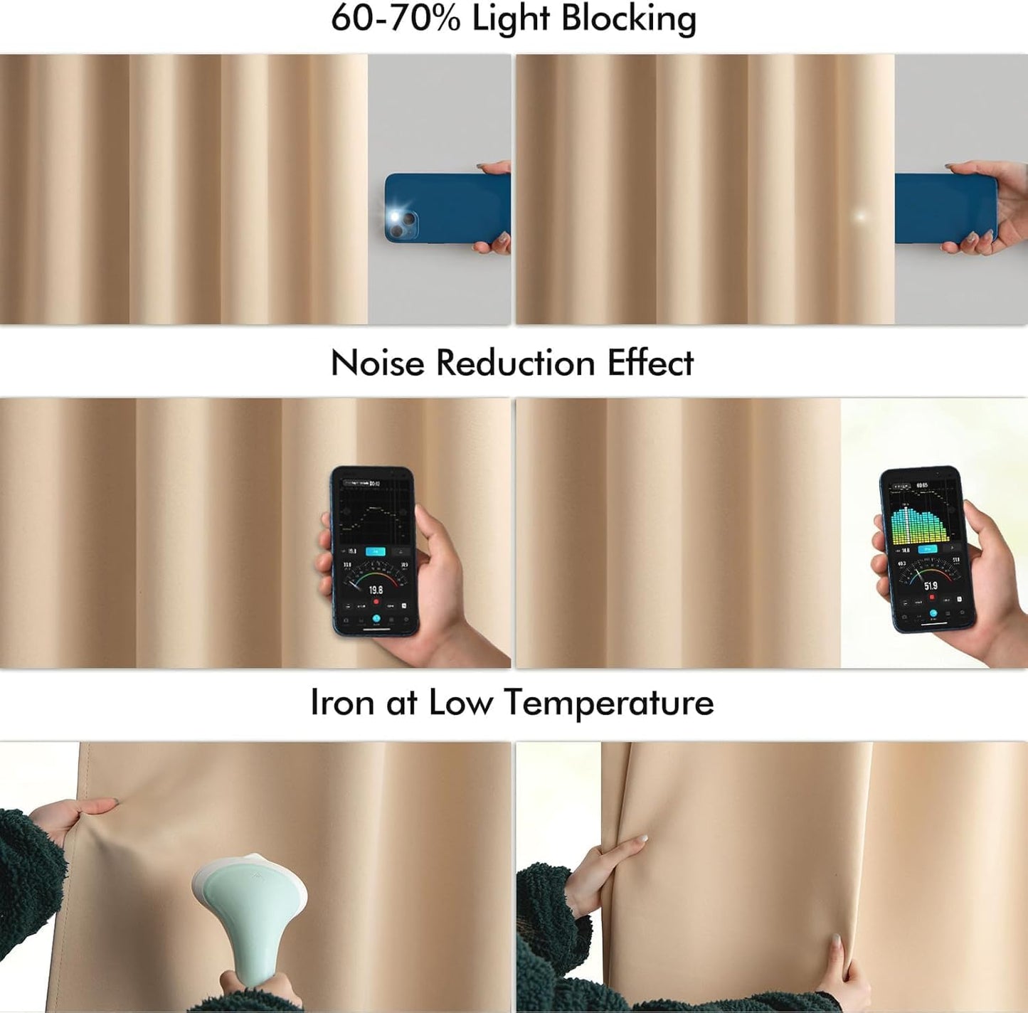 MIULEE Beige Back Tab Blackout Curtains 63 Inch Length 2 Panels Set for Living Room Bedroom Privacy, Rod Pocket/Pinch Pleat Thermal Insulated Room Darkening Pleated Light Blocking Drapes