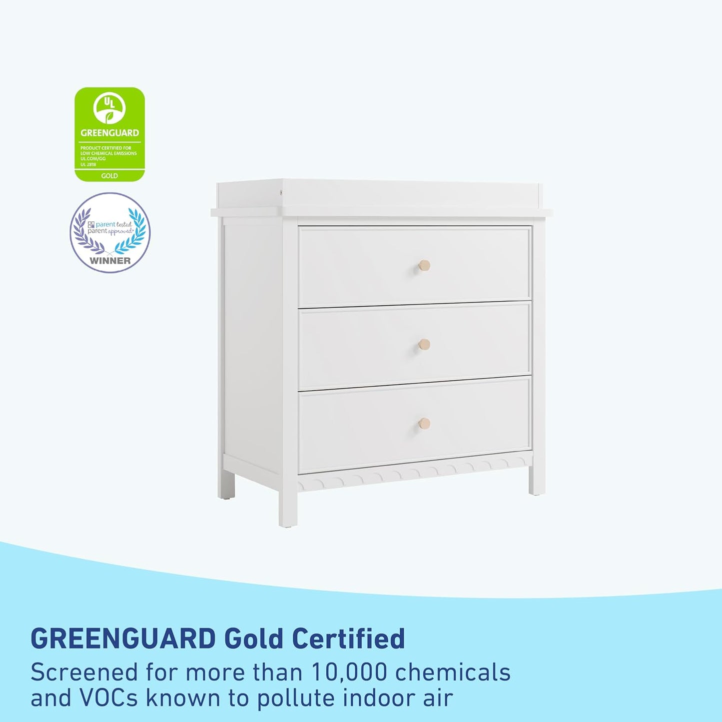 Graco Sasha 3-Drawer Chest with Changing Table Topper (White) – GREENGUARD Gold Certified, Nursery Bedroom Wood Chest with Spacious Storage, Interlocking Drawer System, Pre-Installed Tracks