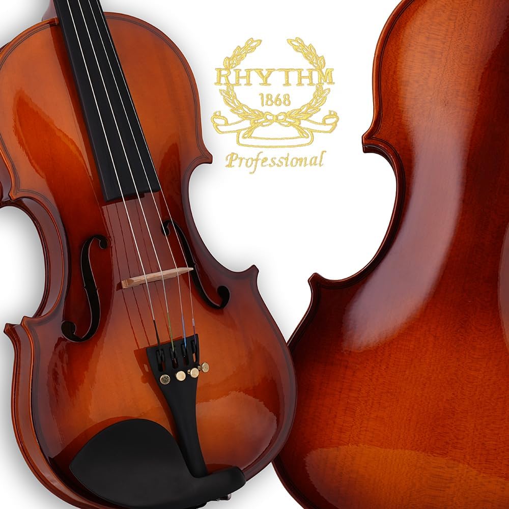 Rhythm Violin Set for Beginners,Acoustic Violins Starter Kit Package for Student,Beginners Fiddle with Hard Case, Rosin, Shoulder Rest, Bow, and Extra Strings (NATURAL, Full)