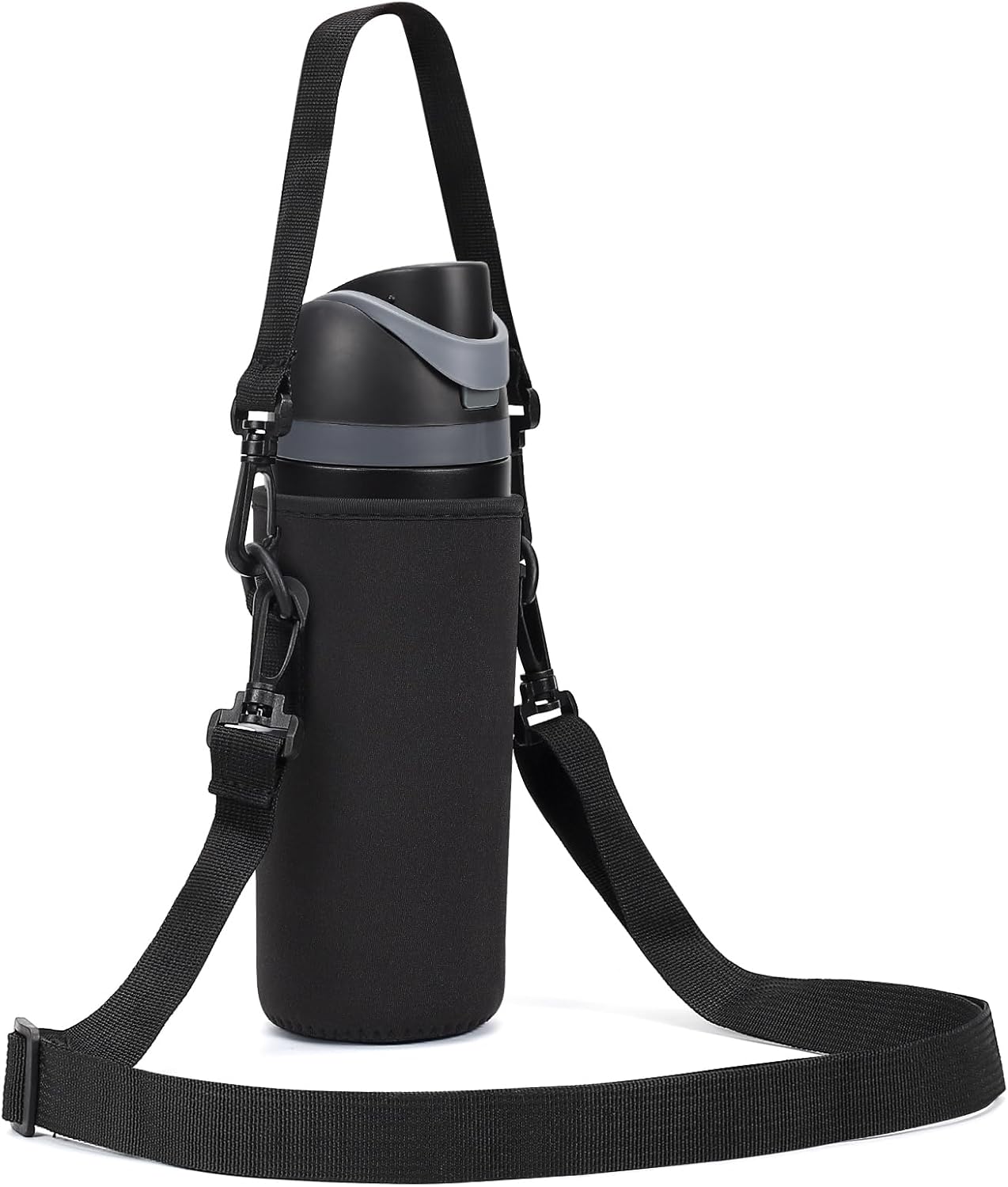 Neoprene Water Bottle Carrier Bag with Adjustable Shoulder Strap for Owala 24 OZ Tumbler, Insulated Water Bottle Cover for Owala FreeSip Insulated Water Bottle (Black, 24 OZ)
