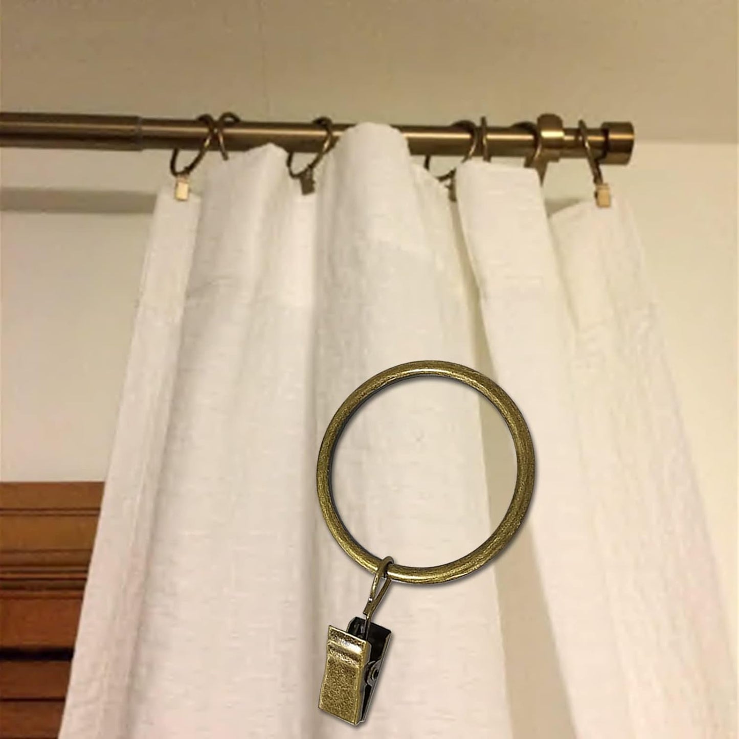100 Pack Bronze Curtain Rings with Clips, Curtain Hooks Hangers Clip Rings for Hanging Drapes Bows Hat, Drapery Rings 1.5 in I D, Fits up to 1.2 in Diameter Curtain Rod.
