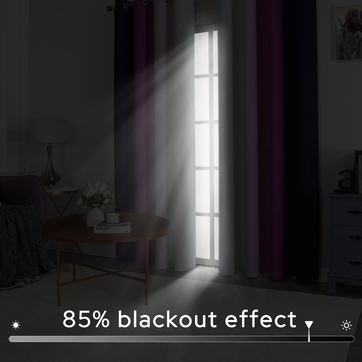 HOMEIDEAS Purple Ombre Blackout Curtains, 52 X 96 Inch Length Gradient Color Room Darkening Curtains with Grommet Thermal Insulated Window Drapes for Living Room, Bedroom, 2 Panels