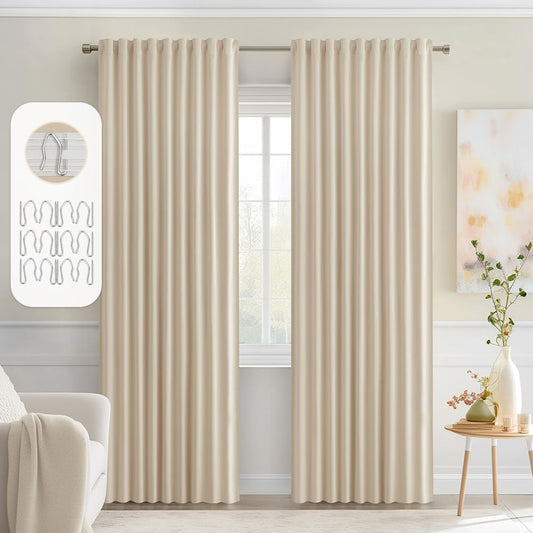 MIULEE Cream Beige Back Tab Light Blocking Curtains 80 Inch Length 2 Panels Set for Living Room Bedroom Privacy, Rod Pocket/Pinch Pleat Thermal Insulated Room Darkening Pleated Blackout Drapes
