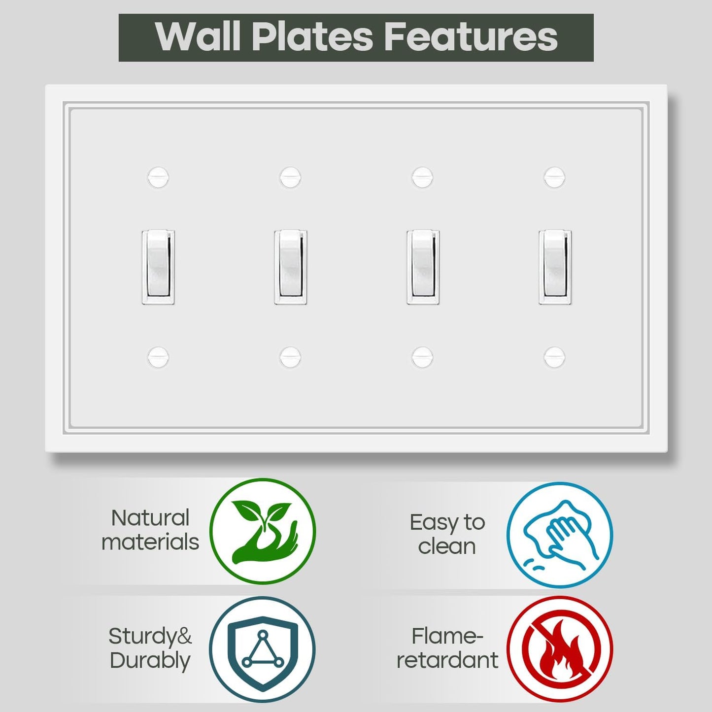 Quad Toggle Light Switch Cover Plate White Classic Decorative Light Switch Plates Cover 4-Gang Wall Plate Cover