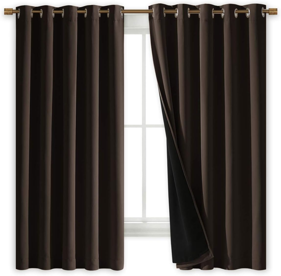 NICETOWN Complete 100% Blackout Curtains, Thermal Insulated & Energy Efficiency Window Draperies with Black Liner, Noise Reducing Short Curtains for Kids Room (Brown, 70-inch W by 63-inch L, 2 Panels)
