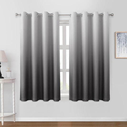 HOMEIDEAS Grey Gray Ombre Blackout Curtains 52 X 63 Inch Length Gradient Room Darkening Thermal Insulated Energy Saving Grommet 2 Panels Window Drapes for Living Room, Bedroom