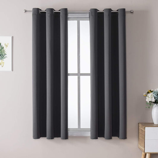 ChrisDowa Small Window Curtains 40 inches Long for Bedroom - Grommet Short Thermal Insulated Room Darkening Curtains for Kitchen (2 Panels, Dark Grey, 29 x 40 Inch)