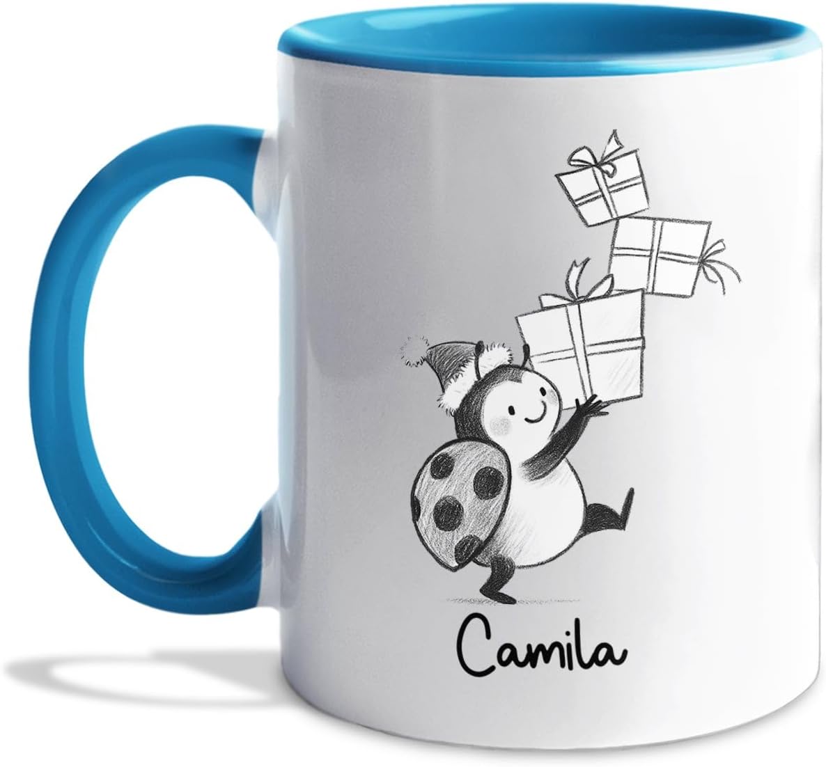 Ladybug Accent Ceramic Teacup, Personalized Ladybug Lover Coffee Mug Gift For Family Friends Besties Sibling, Cute Ladybugs Coffee Cup 11 15Oz, Customized Name Ladybugs White Coffee Cup For Birthday