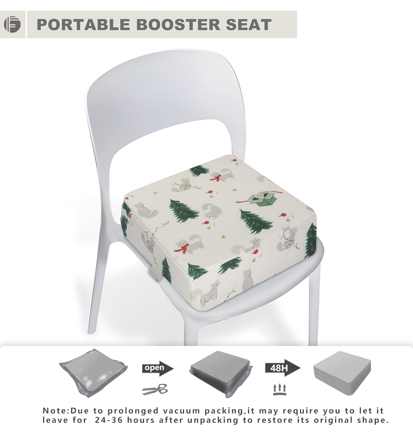 Toddler Booster Seat for Dining Table, Portable Booster Seat for Kitchen Chair, 4 Inch High-Density Foam Cushion with Adjustable Safety Straps and Non-Slip Bottom, Perfect for Kids Travel and Daily