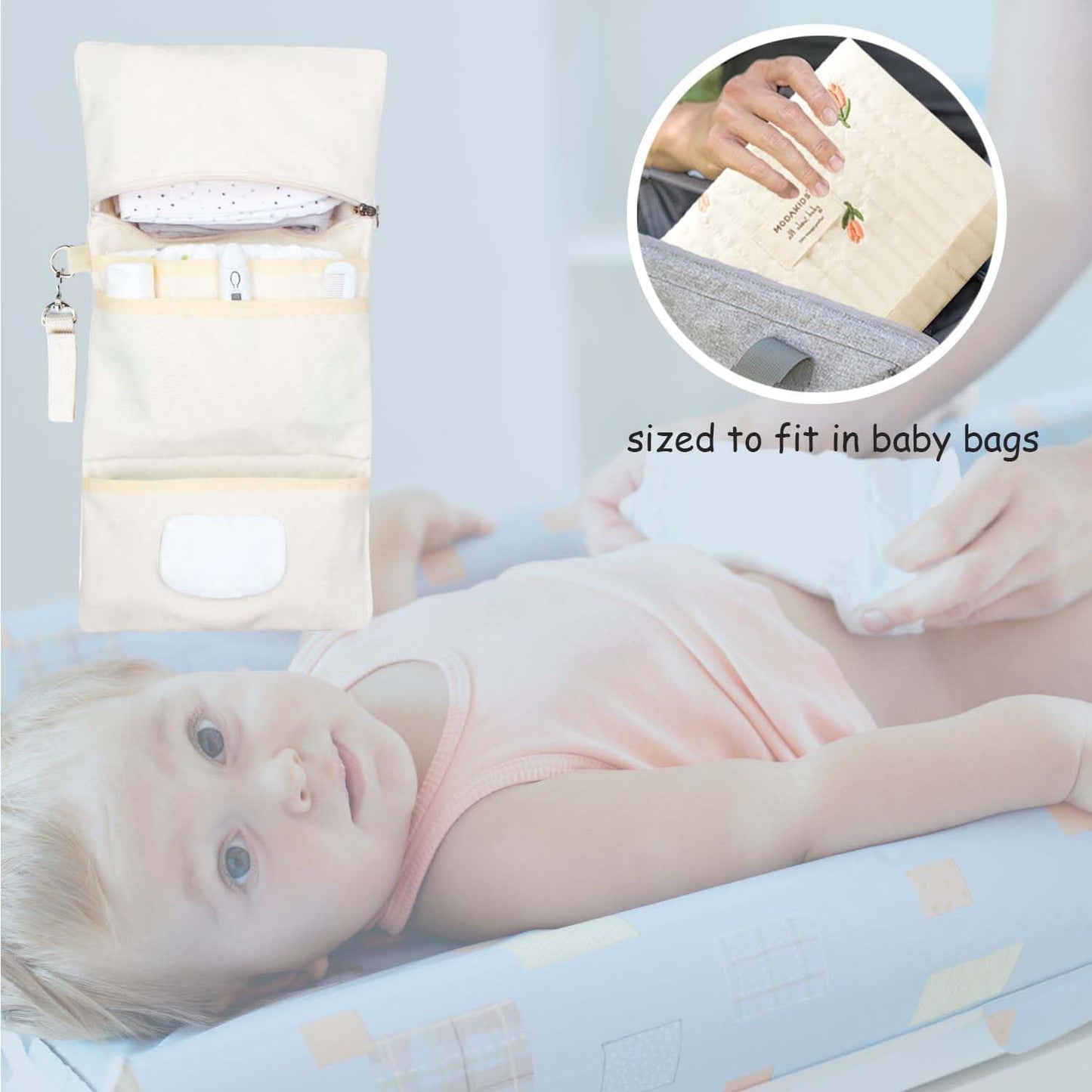 Baby Bag Organizer, Waterproof Mini Diaper, Foldable Mom Travel Set, Diaper Bag Organizer, with Gift for Baby Shower (Flower)