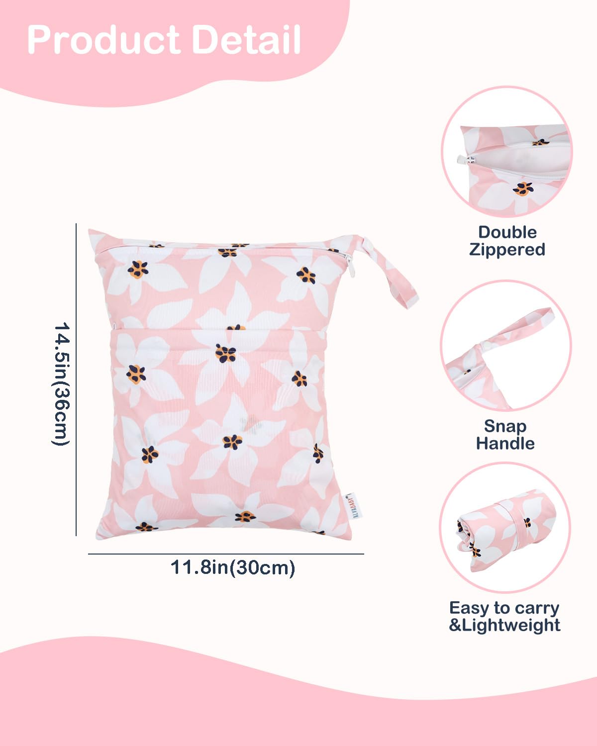 ALVABABY 3 Cloth Diaper Wet Dry Bags Waterproof Reusable with Two Zippered Pockets Travel Beach Pool Daycare Soiled Baby Items Yoga Gym Bag for Swimsuits or Wet Clothes Small Medium Large 3L-ZM26