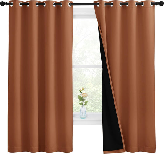 NICETOWN Burnt Orange 100% Blackout Lined Curtains, 2 Thick Layers Completely Blackout Window Treatment Thermal Insulated Drapes for Kitchen/Bedroom (1 Pair, 55-inch Width x 68-inch Length per Panel)