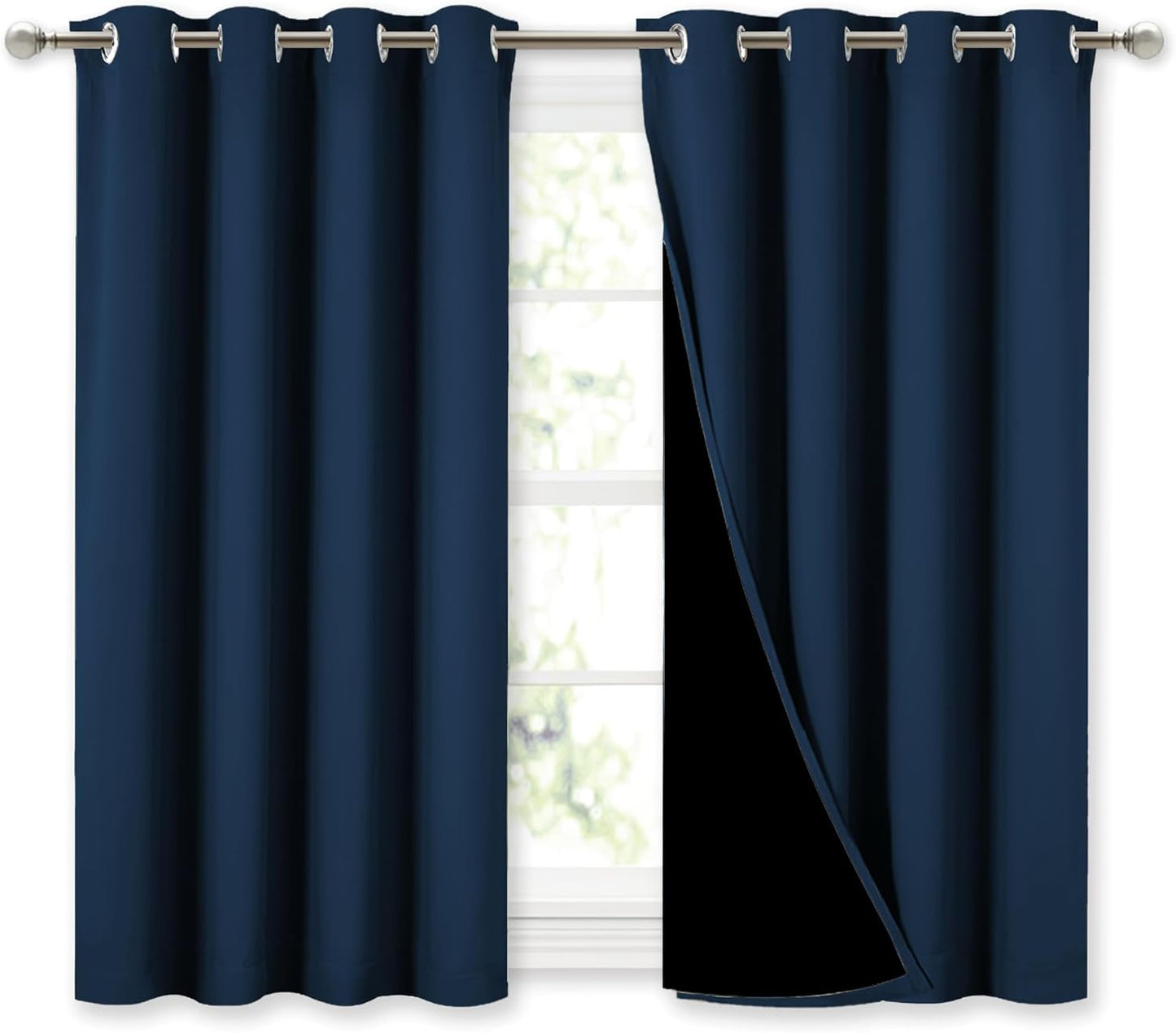 NICETOWN 100% Blackout Curtains with Black Liners, Thermal Insulated Full Blackout 2-Layer Lined Curtains, Energy Efficiency Window Draperies for Dining Room (Moroccan Blue, 2 Panels, 52" W by 45" L)