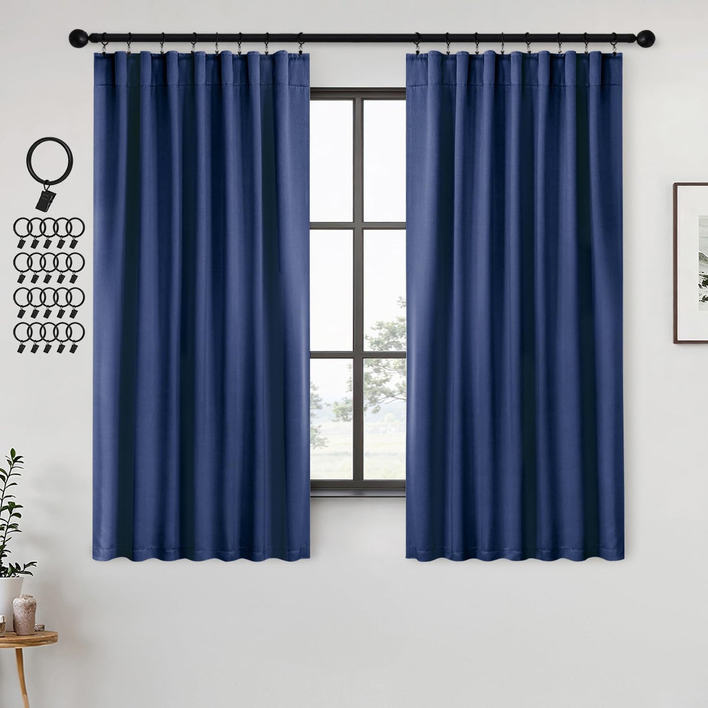 ANRODUO Back Tab Blackout Curtains for Bedroom Living Room, Rod Pocket Pinch Pleated Thermal Insulated Room Darkening Curtains 72 Inches Long 2 Panels, Navy Blue, 42 x 72 Inch