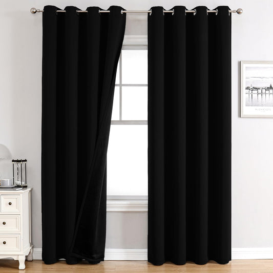ChrisDowa 100% Blackout Curtains 120 inch Long for Bedroom with Black Liner, 2 Thick Layers Total Blackout Thermal Insulated Grommet Long Window Curtains 2 Panels Set (Black, 52 x 120 Inch)