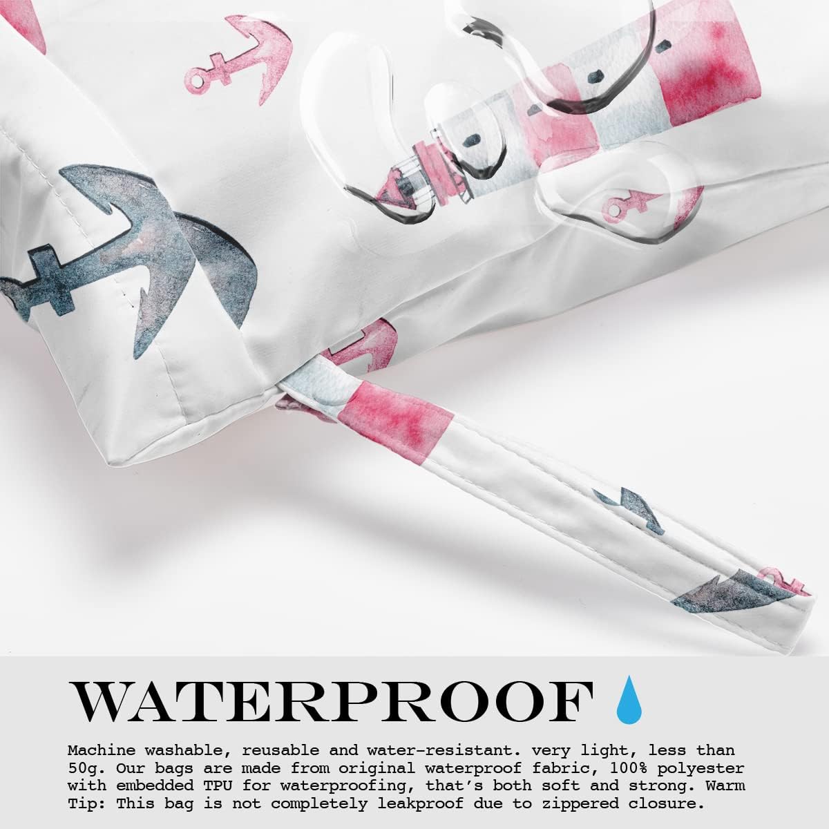 Wet Bag, Wet Dry Bag, Wet Bag for Swimsuit, Travel, Beach, Pool, Diapers, Dirty Yoga Gym Clothes, Makeup Bag, Waterproof Reusable Beach Bag Ocean Decor Starfish Sea Horse Anchor