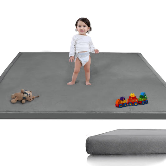 Baby Play Mat for Floor, 1.3" Thick Memory Foam Muscle Playpen Cushion, Soft Coral Velvet Tummy Time Mat with Non-Slip Backing, Water Repellent Child Nursery Rug for Toddlers, Kids (Dark Grey, 39X59)