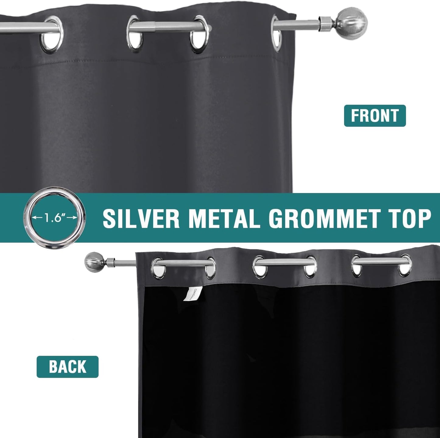 ChrisDowa 100% Blackout Curtains 72 inch Long for Bedroom with Black Liner, 2 Thick Layers Total Blackout Thermal Insulated Grommet Window Curtains 2 Panels Set (Dark Grey, 42 x 72 Inch)