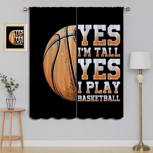 Basketball Blackout Curtains for Boy Girl Room Darkening Decor,Sport Theme Motto Dark Background Bedroom Living Room Home Rod Pocket Thermal Insulated Window Curtain/Drapes Panel,84x63 Inch…
