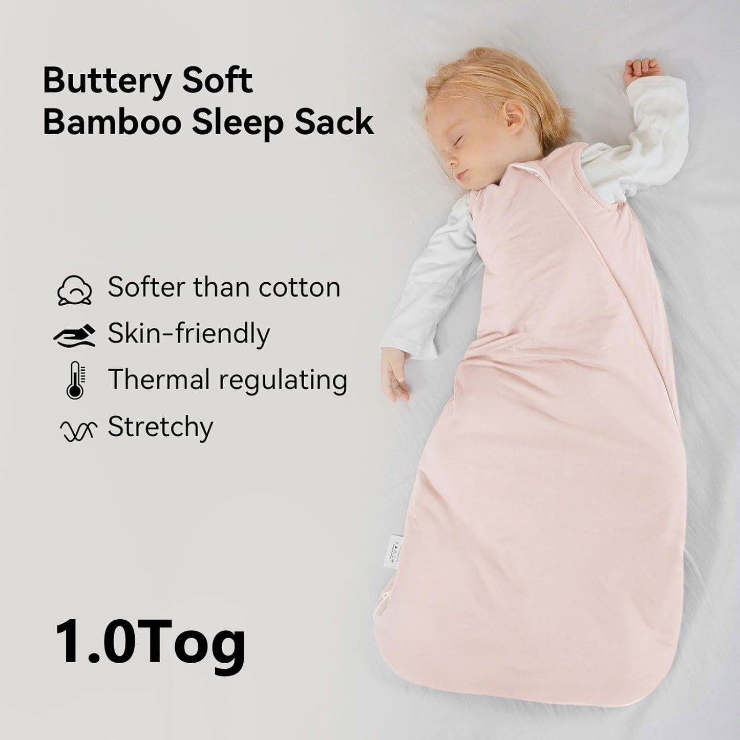 Rayon Made from Bamboo Sleep Sack 12-18 Months 1.0 Tog Ultra Soft Baby Wearable Blanket Toddler Sleep Sack for Babies Unisex Girl Boy 2-Way Zipper Baby Sleeping Bag Breathable Lightweight Large