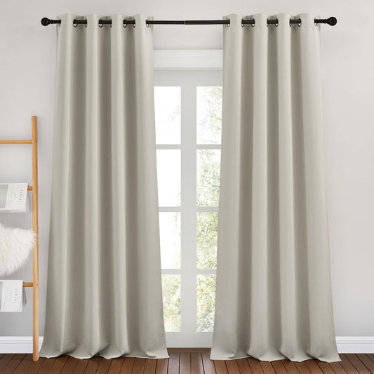 NICETOWN Natural Room Darkening Curtains for Living Room, Grommet Thermal Curtains Light & Sound Reducing Window Treatments for Bedroom/Home Family, W46 x L102