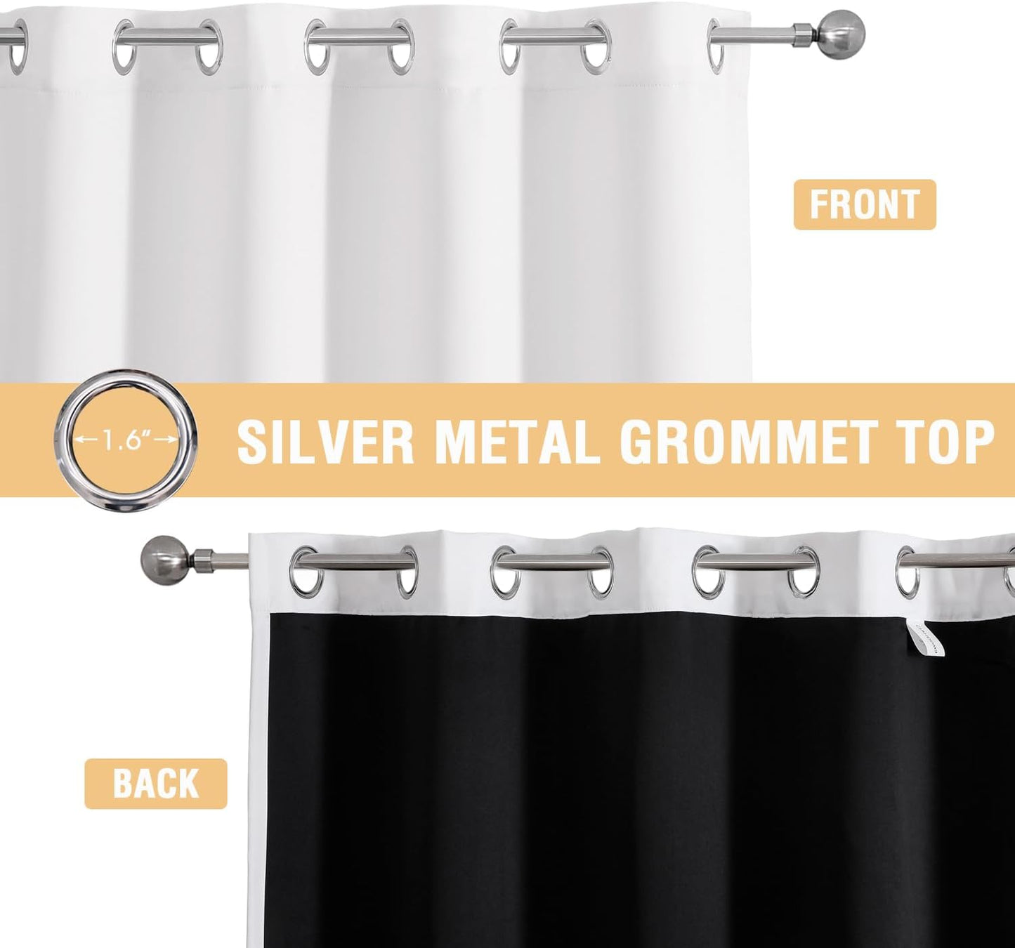 ChrisDowa White 100% Blackout Curtains 90 inch Long for Bedroom with Black Liner, 2 Thick Layers Total Blackout Thermal Insulated Grommet Long Window Curtains 2 Panels Set (Pure White, 52 x 90 Inch)