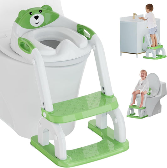 Potty Training Seat with Step Stool Ladder, Potty Training Toilet Seat with Soft Seat Splash Guard, Adjustable Height, 2 in 1 Potty Seats for Toddlers Kids Boys Girls