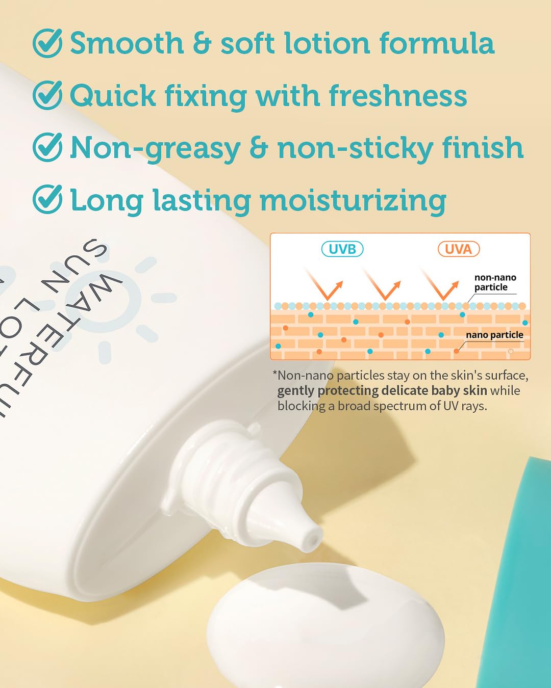 Sun Lotion SPF 40 & Baby Soothing Water Gel Cream - Zinc Oxide Mineral Sunscreen & Cooling Moisturizer - Korean Skincare for Babies Kids - Hypoallergenic Formula, 2.82oz & 3.38oz