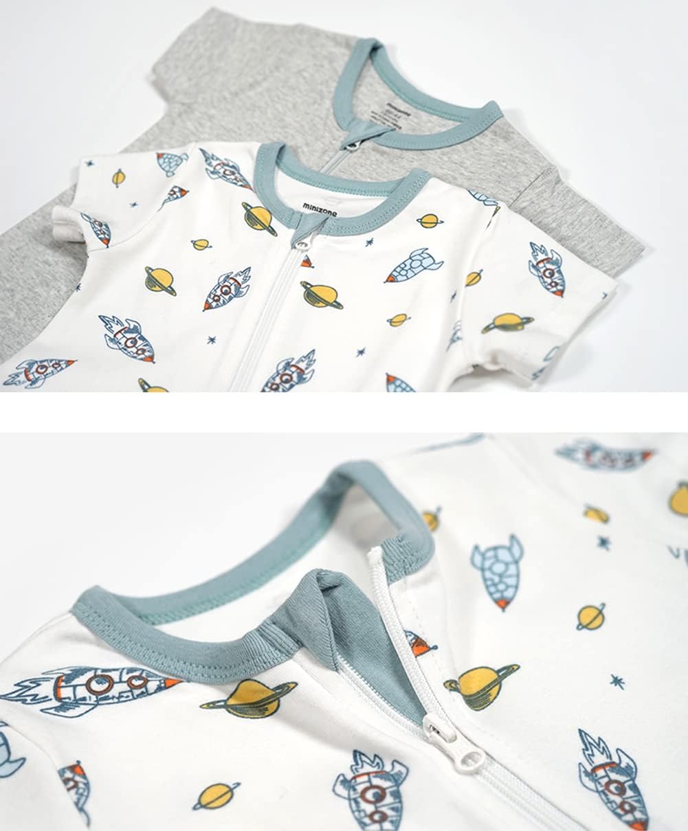 Teach Leanbh Baby Boys Girls 2 Pack 2 Way Zipper Footless Pajamas Cotton Short Sleeve Printing Romper Sleep and Play