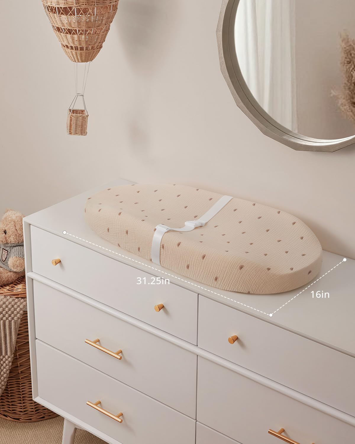 Blissful Diary Muslin Baby Changing Pad with Waterproof Lining Foam, Diaper Changing Table Pad with Cover for Dressers (Sunshine, Avocado)