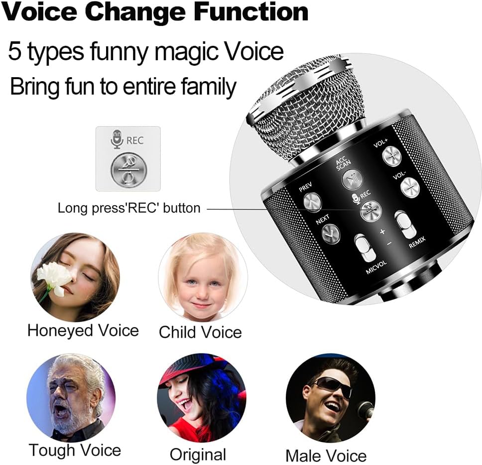 Microphone for Kids, Voice Changing Karaoke Micorphones Boys Girls Gifts for Kids Party Singing Microphone, White Elephant Gift for Adults