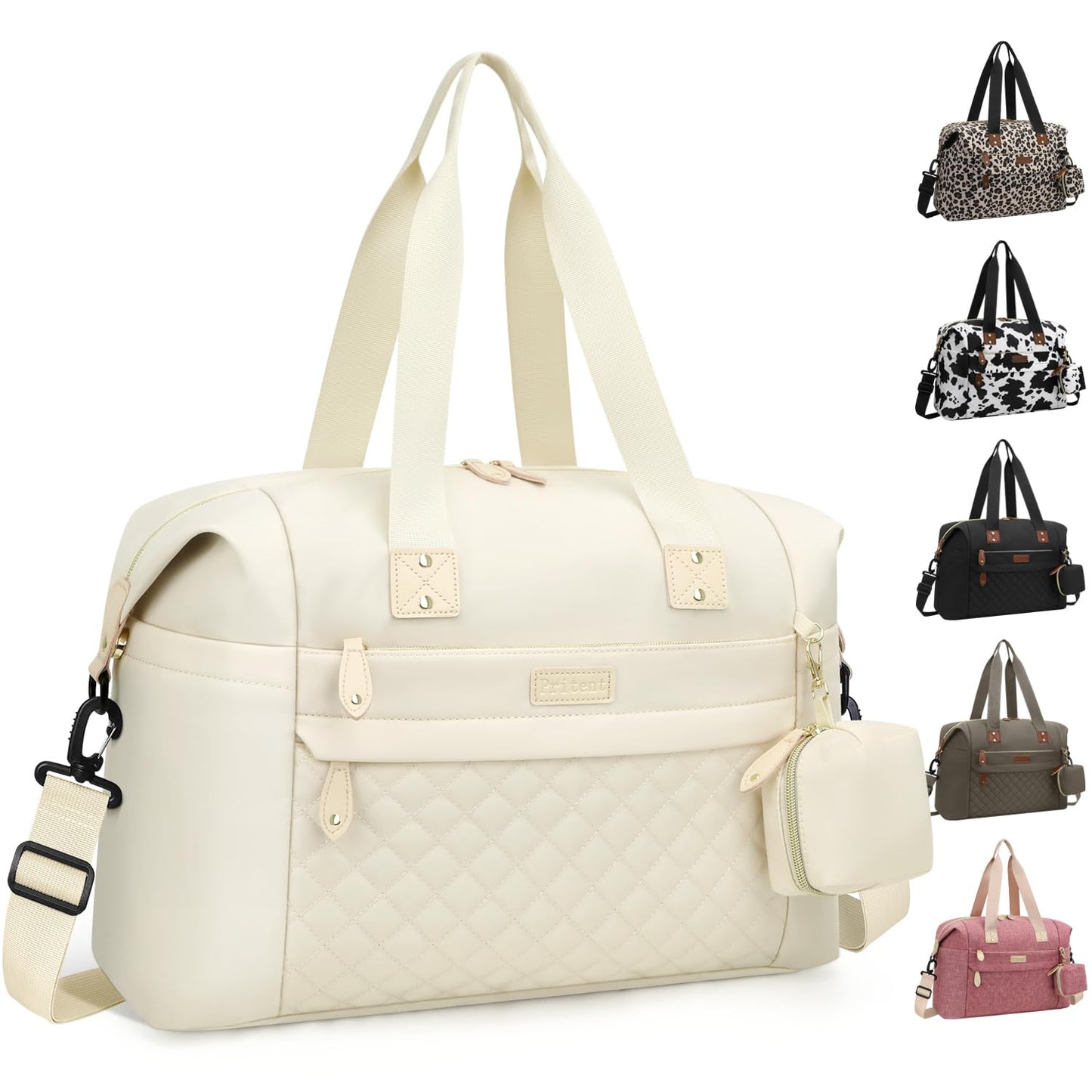 Diaper Tote - Diaper Bag with Pacifier Case, Shoulder Straps, Stroller Clips, Waterproof Mommy Bag for Mom and Dad, White