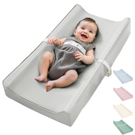 Vegan Leather Waterproof Baby Changing Pad - Wipeable, Extra Thick & Portable & Non-Slip Diaper Mat for Dresser, Crib, Travel | Soft & Safe (Gray)