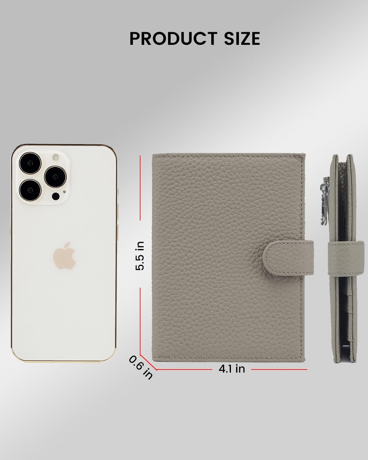 RFID Passport Holder Travel Wallet for Women, Leather Passport Cover Wallet with Card Holders SIM Slots,Zippered Coins Pocket and Cash Slot Slim Compact Travel Wallet (Eephant Grey)