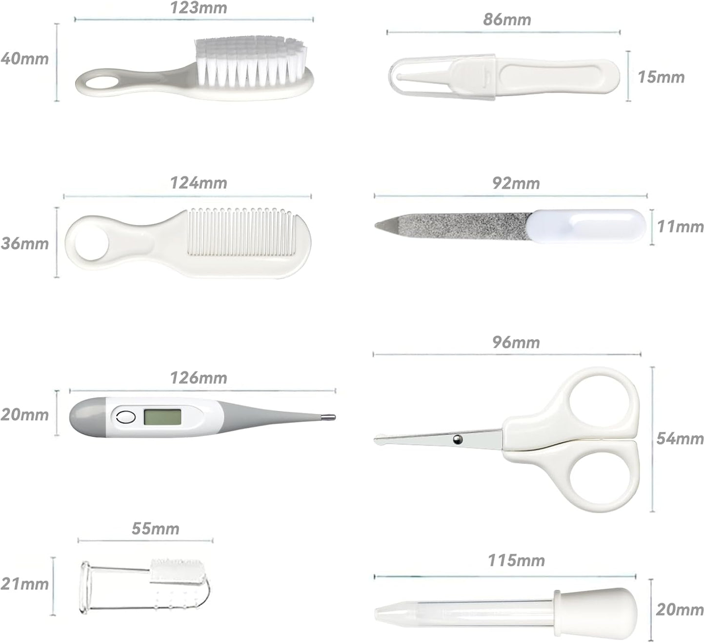 Baby Grooming Kit, Infant Safety Care Set with Hair Brush Comb Nail Clipper Nasal Aspirator,Baby Essentials Kit for Newborn Girls Boys (Grey White)