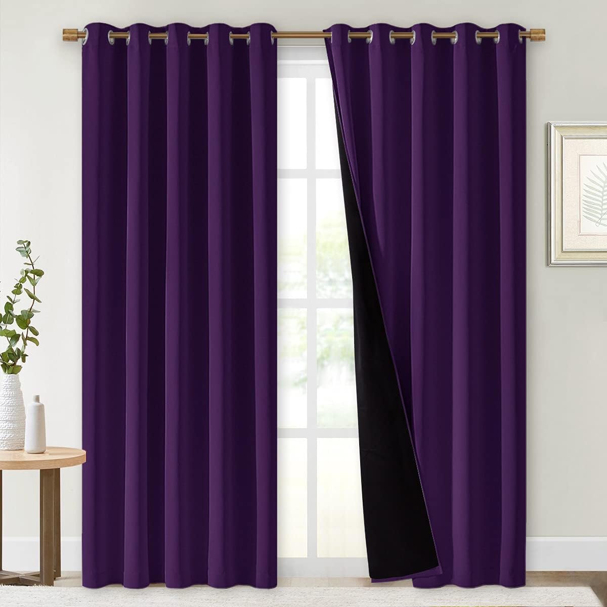 NICETOWN Royal Purple Full Shade Curtain Panels, 62 x 84 inch, Pair of Energy Smart & Noise Blocking Out Blackout Drapes for Dining Room Window, Thermal Insulated Guest Room Lined Window Dressing