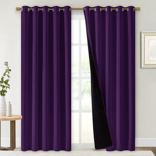 NICETOWN Royal Purple Full Shade Curtain Panels, 62 x 84 inch, Pair of Energy Smart & Noise Blocking Out Blackout Drapes for Dining Room Window, Thermal Insulated Guest Room Lined Window Dressing