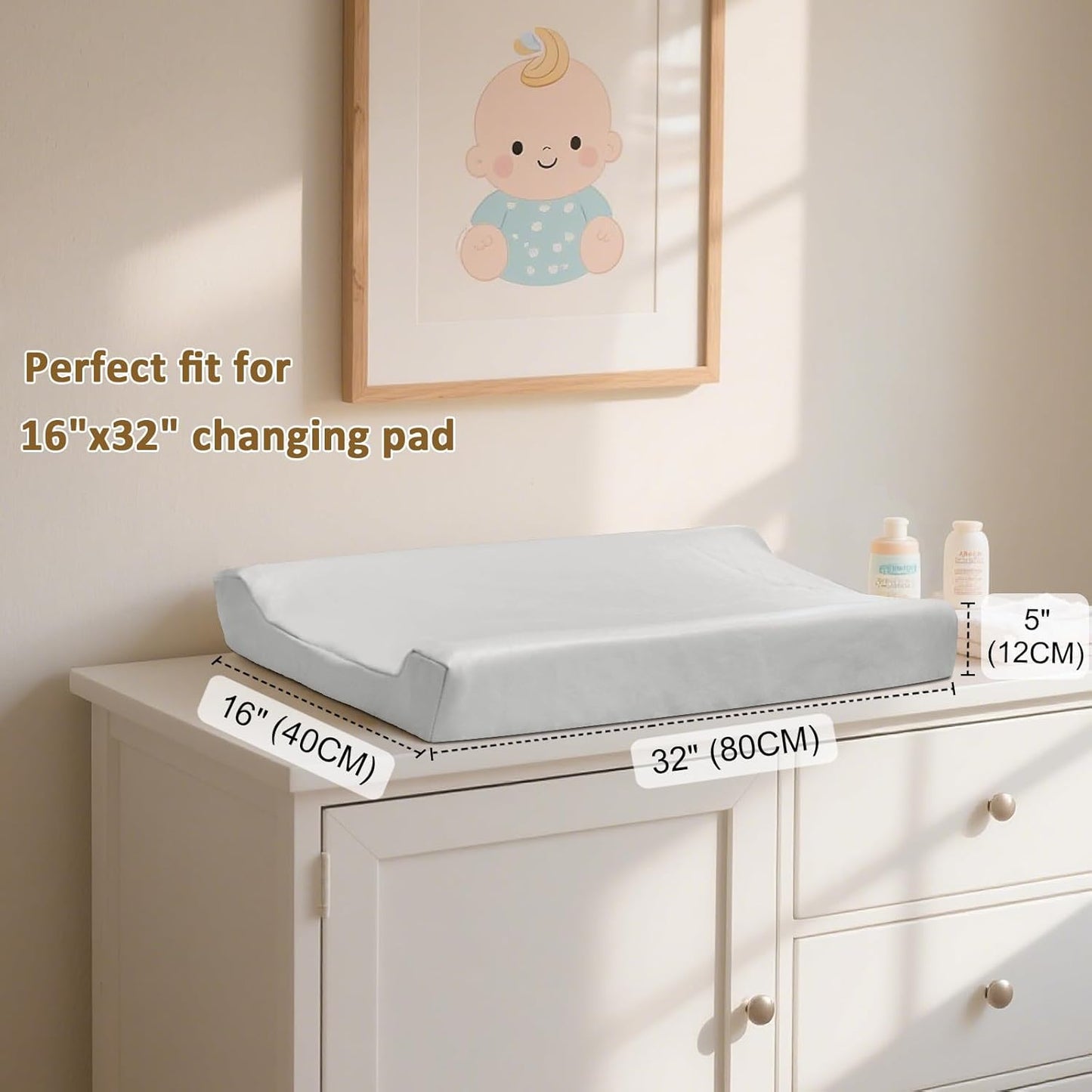 Owlowla Changing Pad Cover,Waterproof Changing Pad Covers-Soft Leather Diaper Changing Table Cover,Fits Standard Changing Pads for Baby Boy Girl（Light Gray）