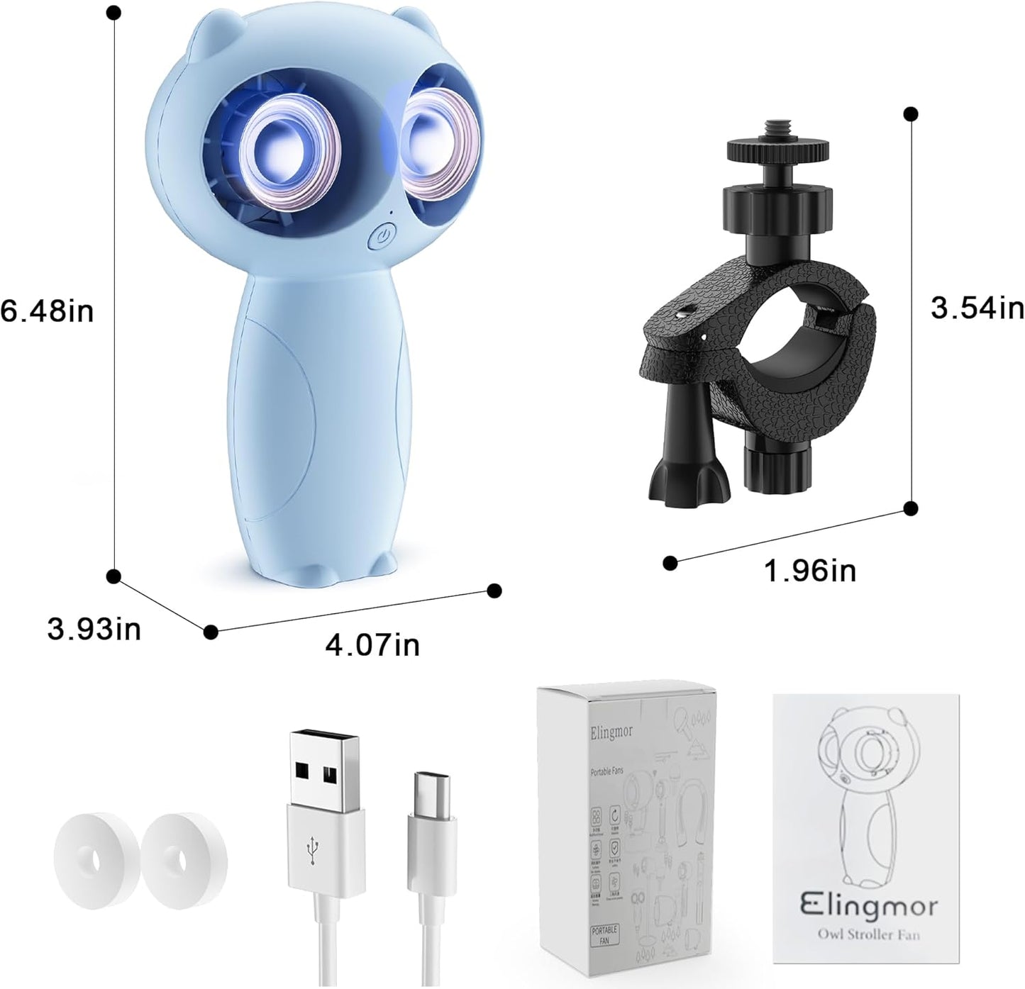 Stroller Fan Clips on for Baby,6000mAH Portable Stroller Fan Battery Operated, Rechargeable Fan Portable Handheld Cute Owl Cooling Aromatherapy Fan for Stroller Bed Desk Camping Travel