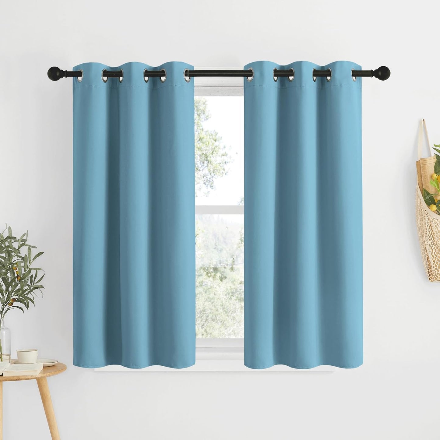 NICETOWN Blackout Small Curtains for Bedroom - Triple Weave Grommet Top Thermal Insulated Light Blocking Panels for Bathroom/Kitchen, Teal Blue, W34 x L50, Set of 2