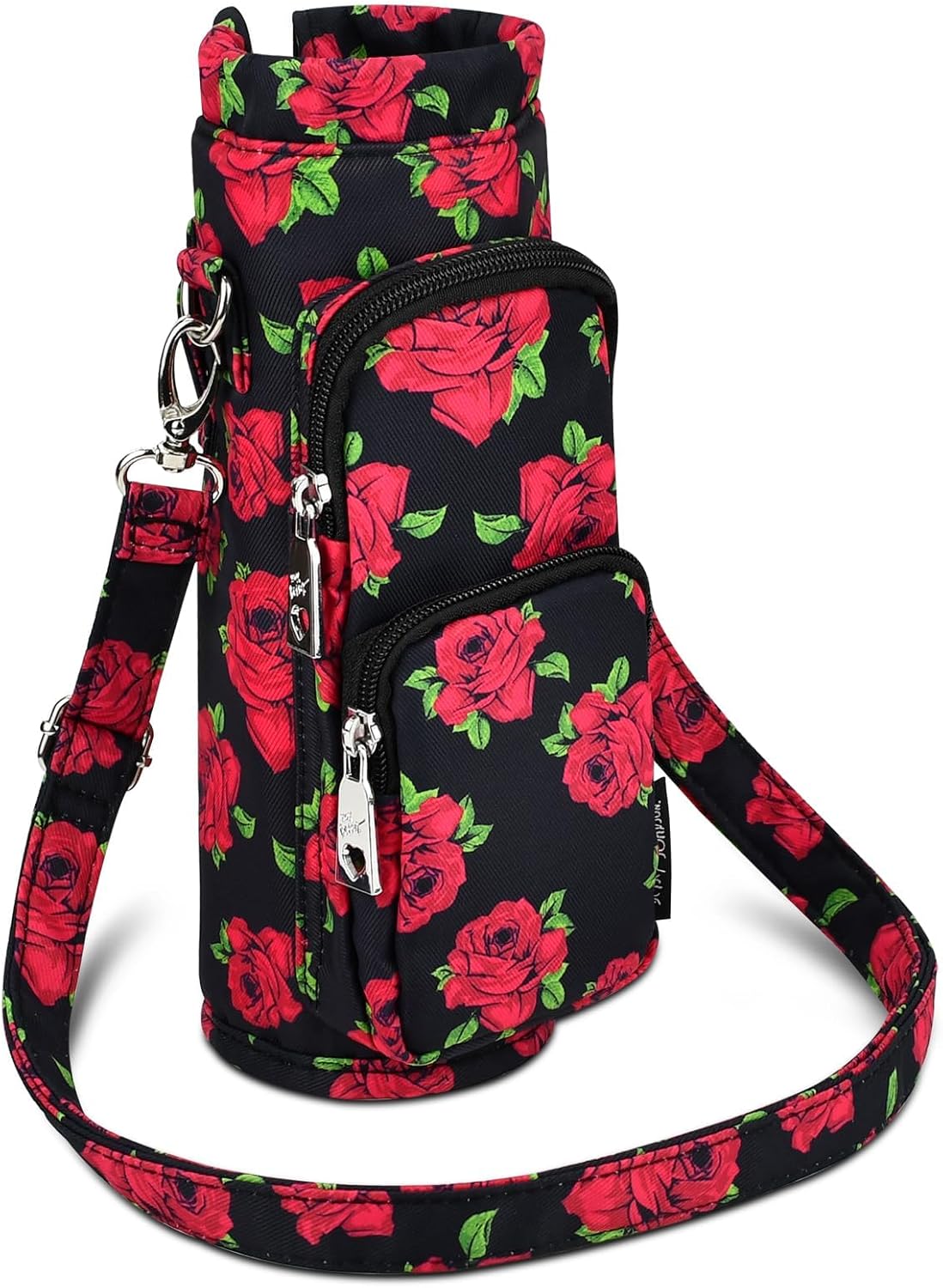 Betsey Johnson Insulated Water Bottle Pouch Holder Carrier Crossbag with Adjustable Shoulder Strap - Lightweight Polyester Accessories with Pockets Good for Hiking Sports