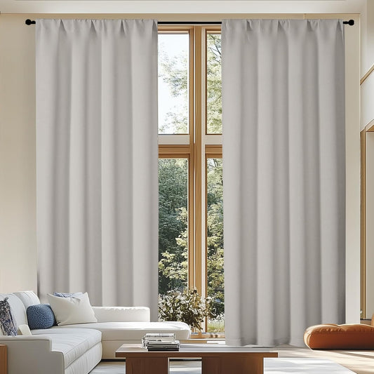 Simplebrand Ava Natural Blackout Curtains for Patio 108 Inches Long 2 Panels Set, Solid Thermal Insulated Room Darkening Rod Pocket Window Treatment Curtains Blackout Drapes, W50 x L108 Inch, Natural